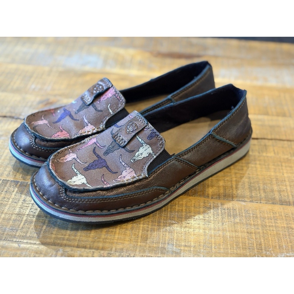 Women's Ariat Cruiser Shoes Steer Skull Western Bohemian Loafer Size 9.5 Leather